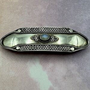 Silver Hair Clip with Moonstone & Intricate Design